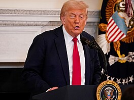 Americký prezident Donald Trump bhem projevu v Bílém dom (14. ervence 2025)