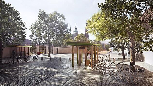 Vizualizace novho kontrolnho stanovit u Praskho hradu, u Pranho mostu. Vizualizace se umstila na druhm mst a jejm autorem je Ondej Csler. (16. ervence 2025)