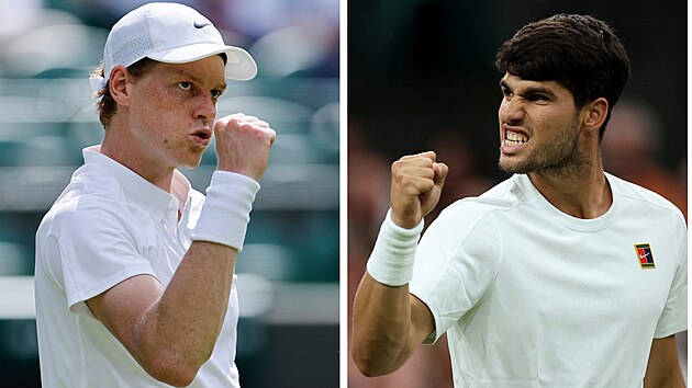 O titul z Wimbledonu 2025 se st�etnou Jannik Sinner (vlevo) a Carlos Alcaraz.