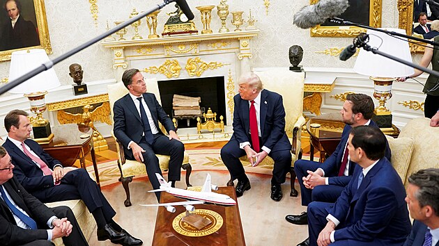 Americk prezident Donald Trump se v Blm dom setkal s generlnm tajemnkem NATO Markem Ruttem. (14. ervence 2025)