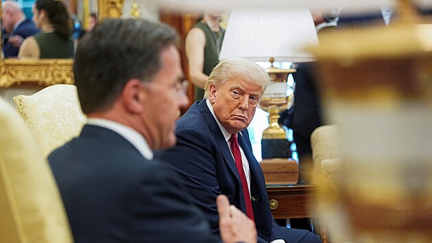 Americk prezident Donald Trump se v Blm dom setkal s generlnm tajemnkem NATO Markem Ruttem. (14. ervence 2025)