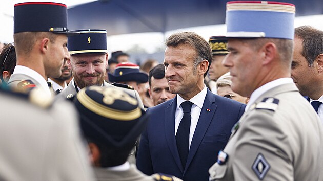 V Pai slav Den dobyt Bastily. Na snmku je francouzsk prezident Emmanuel Macron. (14. ervence 2025)