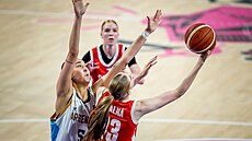 Momentka ze zápasu eských basketbalistek (v erveném) proti Argentin na MS do...