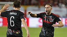 Sparanský útoník Jan Kuchta slaví svou trefu v utkání s Jabloncem.