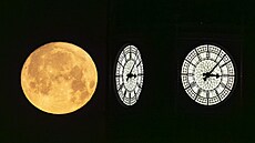 Úpln�k p�ezdívaný Jelení m�síc svítí vedle v�e Big Ben v Londýn�. (10....