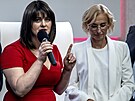 Pedsedkyn KSM Kateina Konená a éfka SOCDEM Jana Maláová na tiskové...