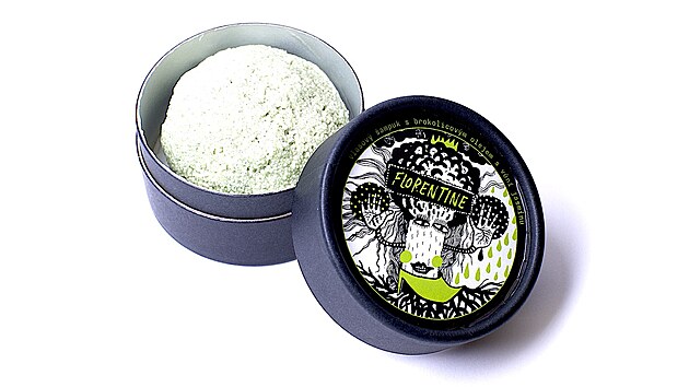 Florentine, vegansk tuh ampuk Woodstock pro such, lmav a unaven vlasy s brokolicovm a ricinovm olejem, spirulinou, rulismnem, aloe vera, moskmi asami a jasmnem, cena 351 K