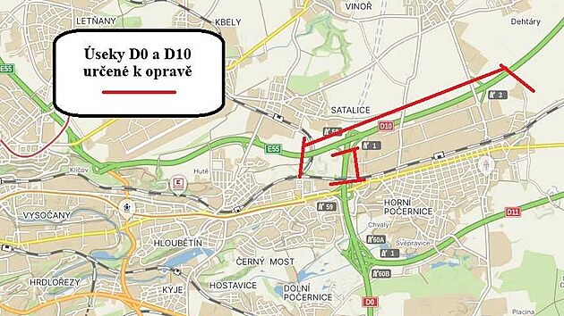 Opravy sek D0 a D10 potrvaj podle SD od srpna do listopadu. (25. ervence 2025)