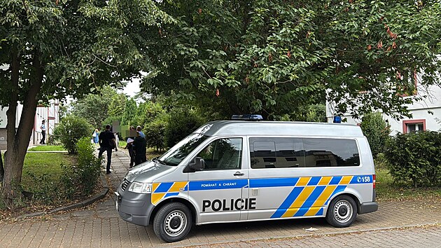 Prat policist zasahuj v Hornch Poernicch, kde byly zranny dv pbuzn eny. (24. ervence 2025)