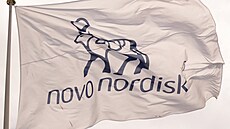 Vlajky spole�nosti Novo Nordisk vlají p�ed kancelá�í Bagsvaerd na p�edm�stí...