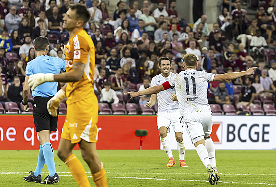 Gólová radost plzeského kapitána Matje Vydry v utkání se Servette.