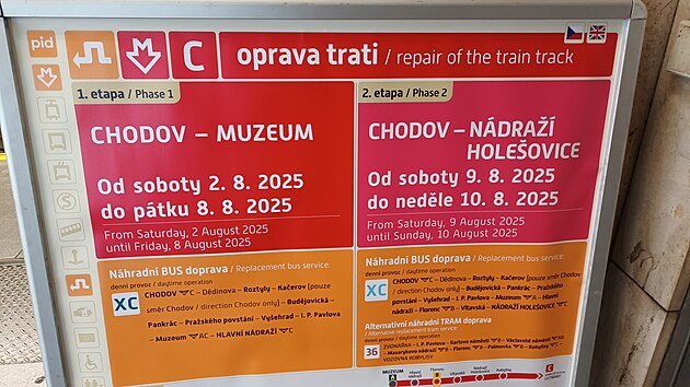 Výluka na lince  C praského metra se blíí