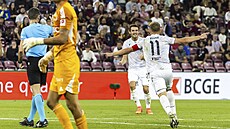 Gólová radost plzeského kapitána Matje Vydry v utkání se Servette.