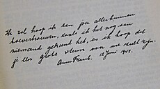 Zápis Anne Frankové ze dne 12. �ervna 1942, kdy deník dostala k narozeninám