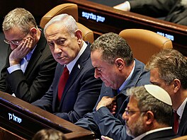 Izraelský premiér Benjamin Netanjahu v Knessetu. (23. ervence 2025)