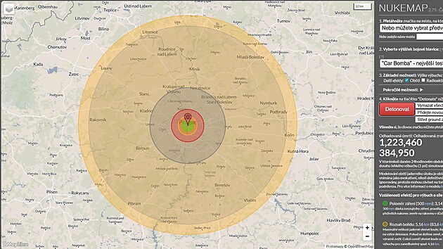 Nej��inn�j�� pumu podle v�eho vyrobil Sov�tsk� svaz. Car, jak se j� ��kalo, ot��sl sv�tem roku 1961. Takto by vypadal jeho v�buch nad Prahou.