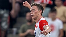 Luká� Provod slaví sv�j gól do sít� Teplic.