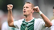 Jablonecký útoník Jan Chramosta slaví druhý gól do sít Hradce Králové.