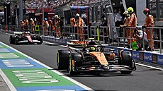 Lando Norris z McLarenu p�i tréninku na Velkou cenu Ma�arska