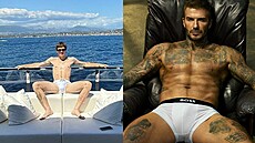 Cruz Beckham na jachtě a jeho otec David Beckham v reklamě na spodní prádlo
