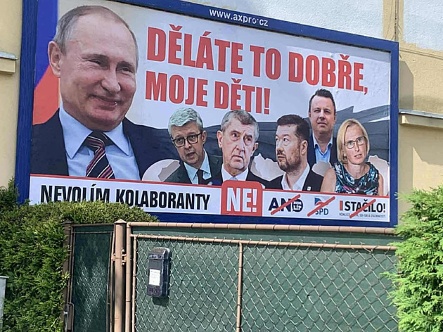 Putin na billboardu chválí Babiše a Fiala z toho ještě může mít starosti
