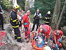 Hasii zachraovali nvtvnici Bezdzu, kter se ztila ze srzu pod hradem....