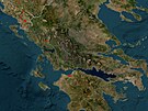 Poáry (erven zvýraznné) v ecku a Albánii podle satelitní mapy NASA (12....