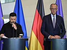 Volodymyr Zelenskyj a Friedrich Merz v Berlín (13. srpna 2025)