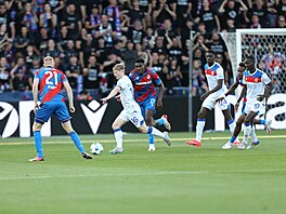 Momentka z odvetného duelu Ligy mistr mezi plzeskou Viktorií a Rangers.