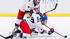 Momentka z utkání hokejového Hlinka Gretzky Cupu, na led� úto�ník Michal Hartl....