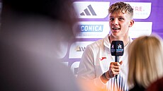 Michal Rada na tiskové konferenci p�ed juniorským mistrovstvím Evropy v...