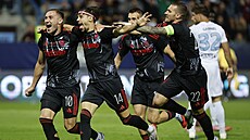 Veljko Birmanevi ze Sparty (uprosted) slaví gól proti Liberci s Janem...