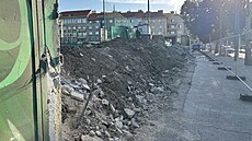 Zbouraná ze� stadionu v �olí�ku, která odd�lovala areál Bohemians od Vr�ovické...