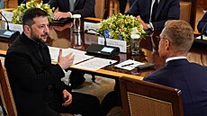 Volodymyr Zelenskyj na setkání v Bílém dom�. (18. srpna 2025)