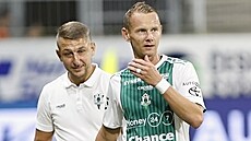 Jan Chramosta v barvách Jablonce bhem ligového zápasu se Slavií.