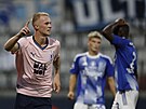 Daniel Gudjohnsen z Malmö se raduje ze vst�eleného gólu do sít� Sigmy.