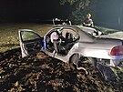 Siln nraz do stromu v Sebranicch na Litomylsku. Auto bylo po nehod zcela...