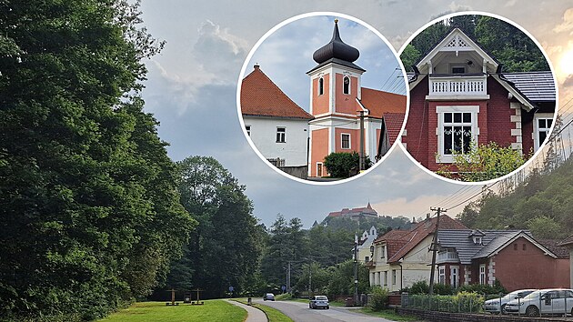Pod slavným hradem. Pohled z Nedv�dice na panorama s hradem Pern�tejnem. Malé...