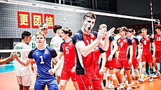 Matj Pastrák slaví po zápase s Bulharskem na mistrovství svta volejbalist...