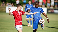 Uzair Alhassan z �eské Lípy a Robi Saarma z Pardubic bojují o mí� v MOL Cupu.