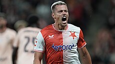 Slávistický obránce Tomá� Hole� se raduje ze svého gólu v utkání proti...