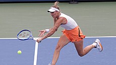 Skvle hrající eská tenistka Markéta Vondrouová se vrhá za míkem v utkání...