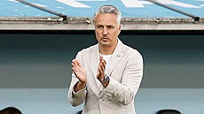 Olomoucký kou Tomá Janotka pozoruje své svence pi utkání s Malmö.