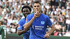 Útoník Patrik Schick z Leverkusenu se raduje ze svého gólu.