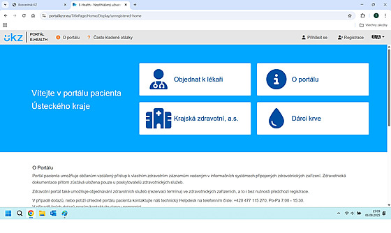 Homepage Portálu pacienta Ústeckého kraje