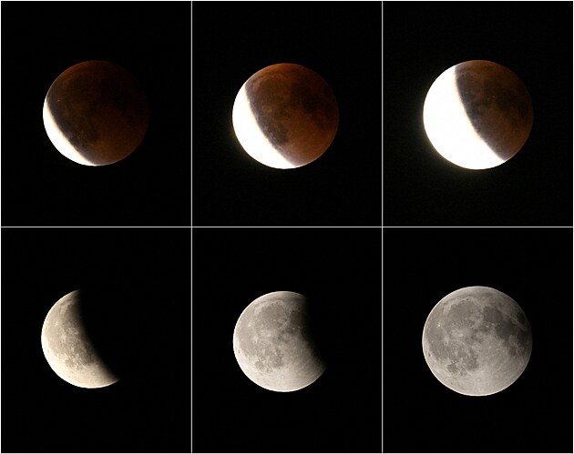 Kombinovan� sn�mek zachycuje �pln�k proch�zej�c� st�nem Zem� b�hem zatm�n�...