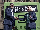 Koalice SPOLU podala pedvolebn mtink v Praze na nmst Mru. Akci...