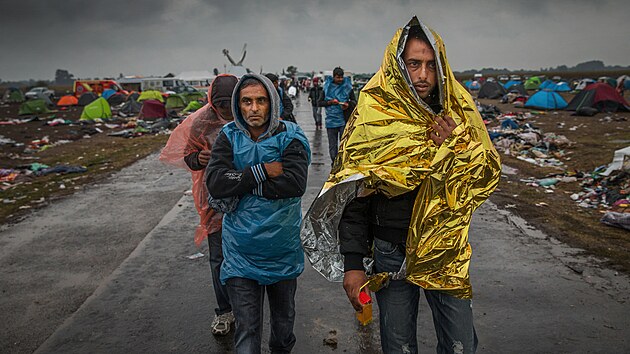 Uprchl�ci na hranici Srbska a Ma�arska (z��� 2015)