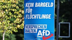 �ádné peníze uprchlík�m. P�edvolební plakát AfD p�ed hlasováním v Severním...