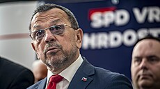 Hnutí SPD pedstavilo volební program pro íjnové snmovní volby. Na tiskové...